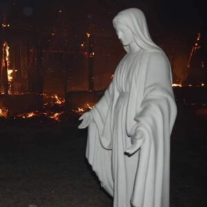 Statua della Madonna è rimasta intatta durante l’incendio.